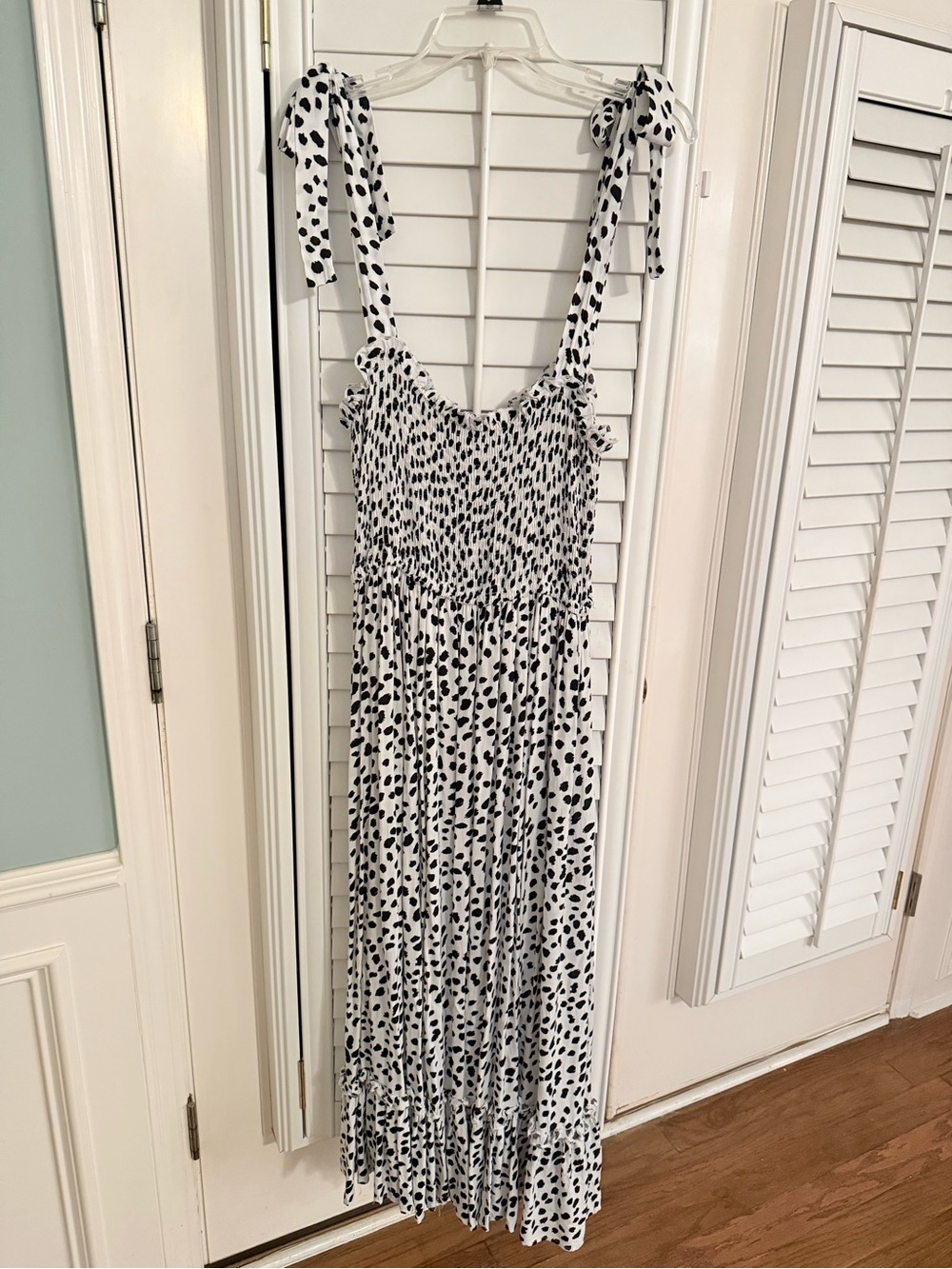 Pink Diamond Tie-Shoulder Black and White Dot Maxi Dress